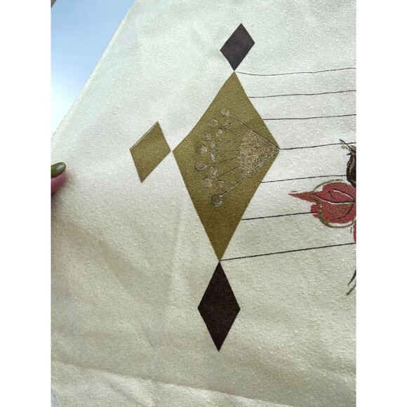 Vintage Mid Century 60s fabric, curtain material, geometric & floral, per yard - Picture 7 of 10